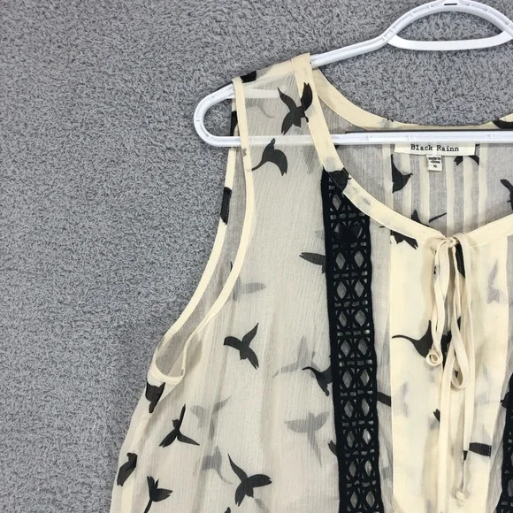 Tank Top Blouse Size XL Bird Print Sheer Lightweight Flowy - Picture 4 of 13